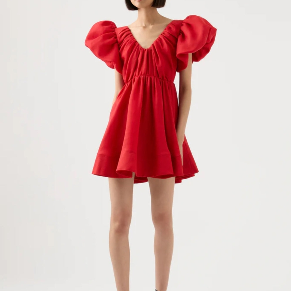 Aje Gretta Bow Back Mini Dress Scarlet Red
